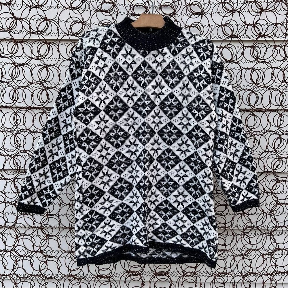 Vintage American Pride black-and-white star argyle diamond print sweater